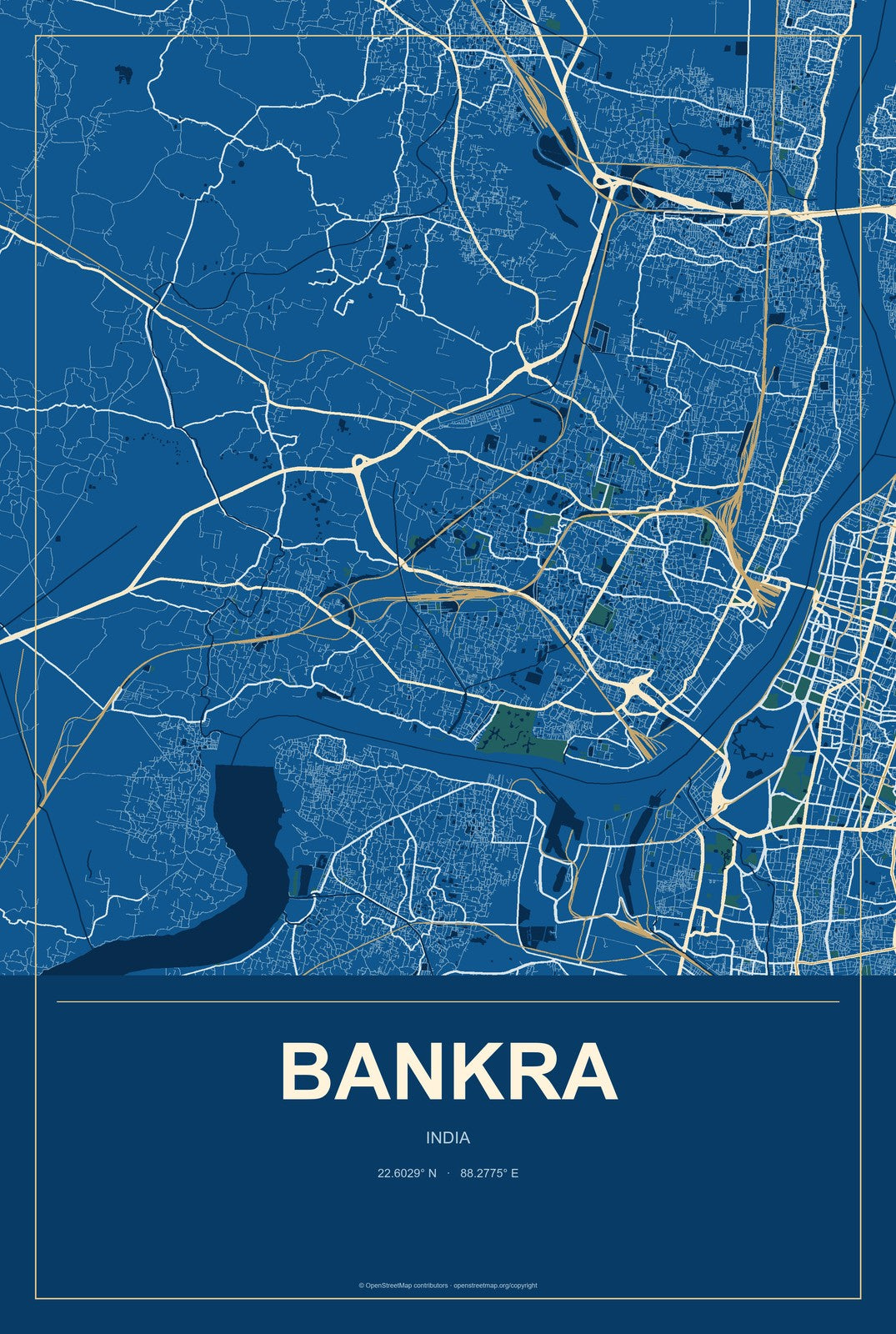 Bankra, India City Map Aluminum Sign in Harbor Cobalt style