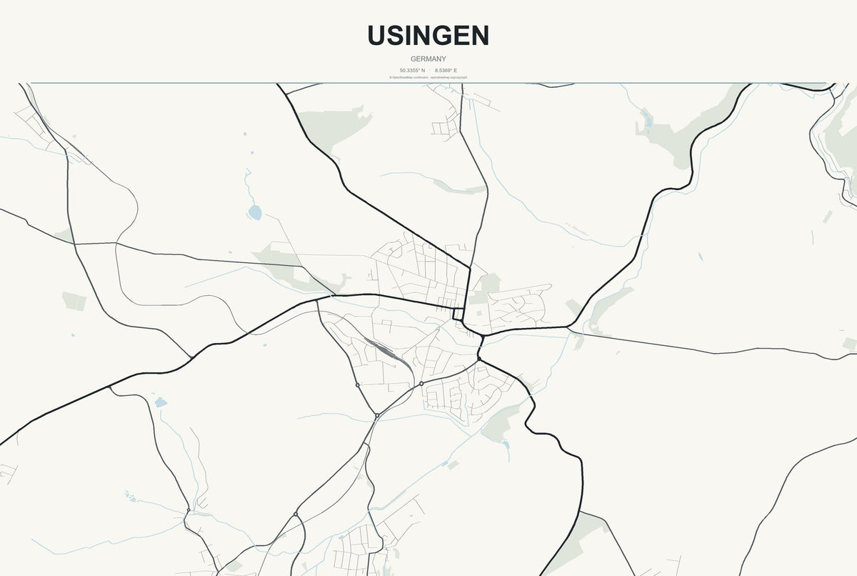 Usingen, Germany City Map Aluminum Sign in Headline Atlas style