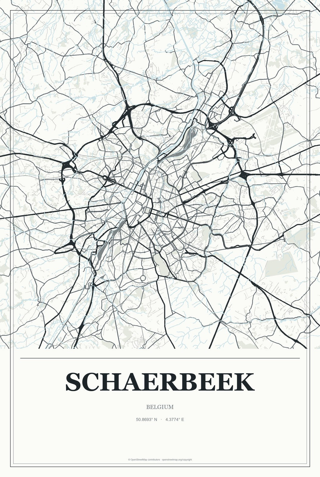Schaerbeek, Belgium City Map Aluminum Sign in Gallery Air style
