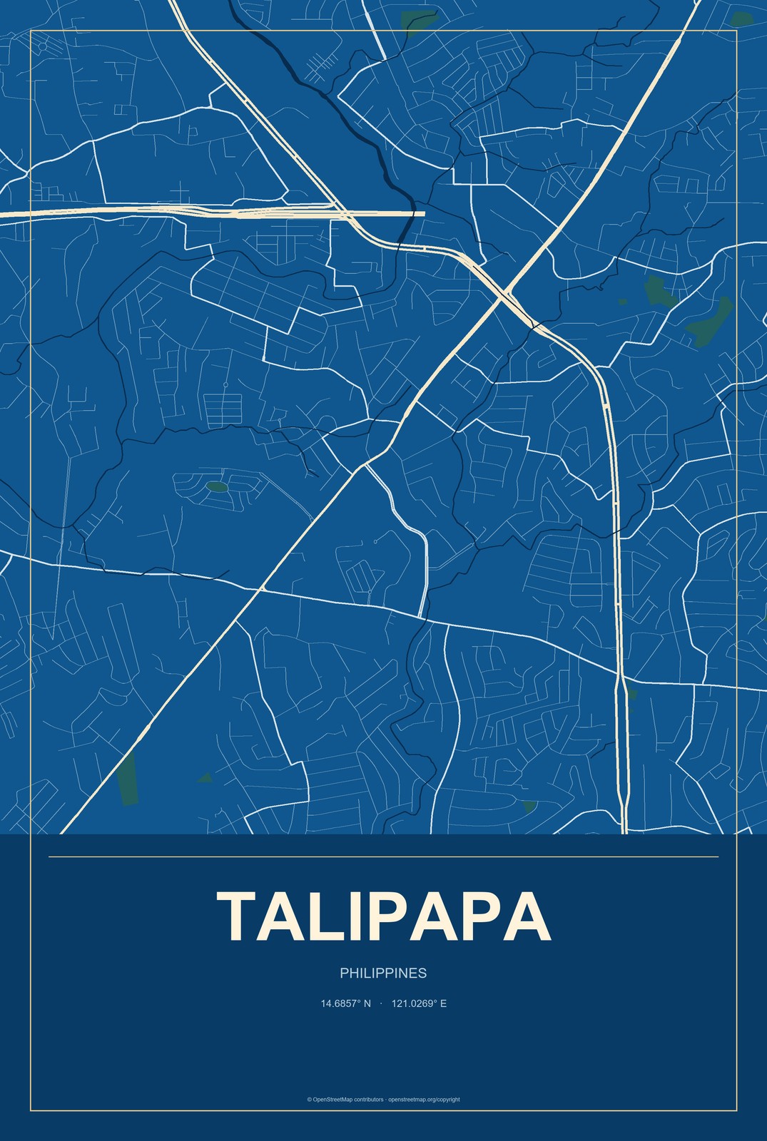 Talipapa, Philippines City Map Aluminum Sign in Harbor Cobalt style