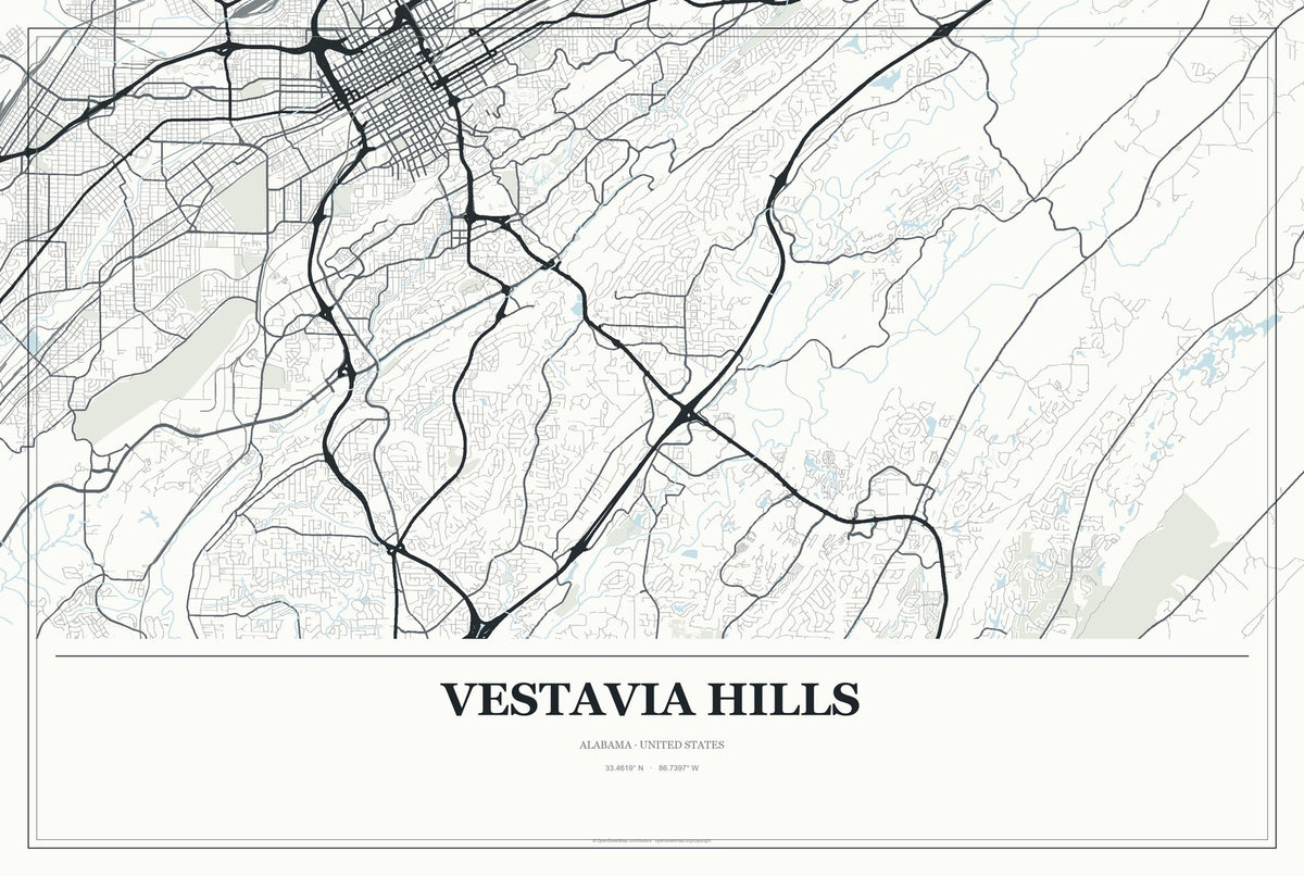 Vestavia Hills, Alabama City Map Aluminum Sign in Gallery Air style