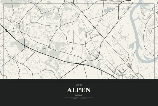 Alpen, Germany City Map Aluminum Sign in Museum Plaque style