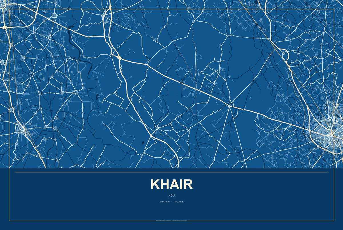 Khair, India City Map Aluminum Sign in Harbor Cobalt style