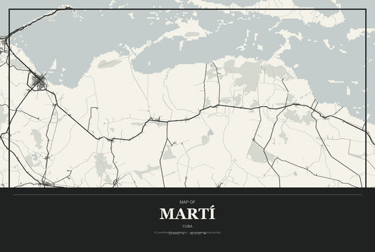Martí, Cuba City Map Aluminum Sign in Museum Plaque style