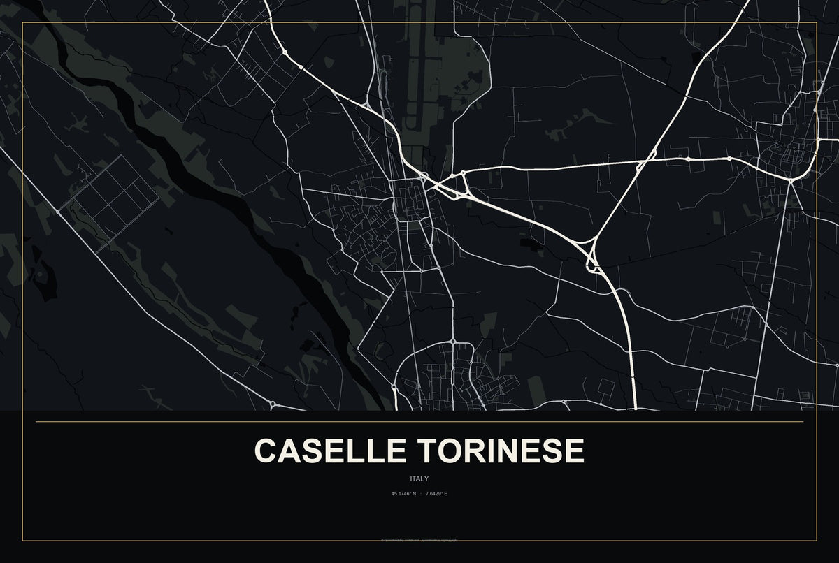 Caselle Torinese, Italy City Map Aluminum Sign in Metropolitan Noir style