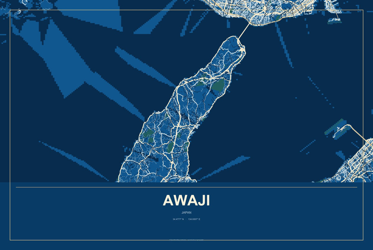 Awaji, Japan City Map Aluminum Sign in Harbor Cobalt style