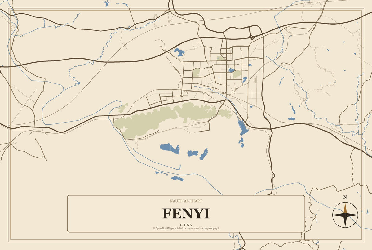Fenyi, China City Map Aluminum Sign in Heritage Nautical style