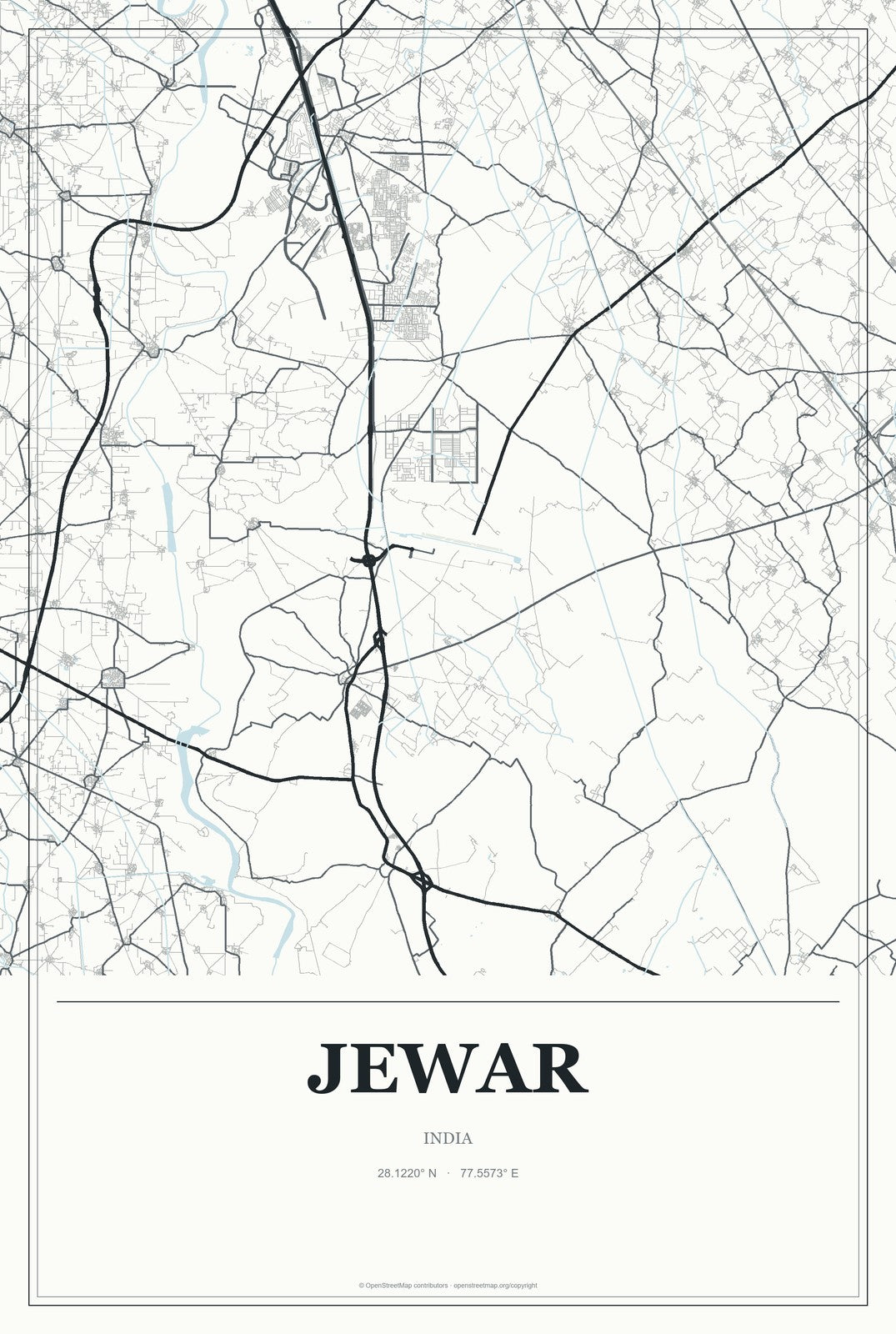 Jewar, India City Map Aluminum Sign in Gallery Air style