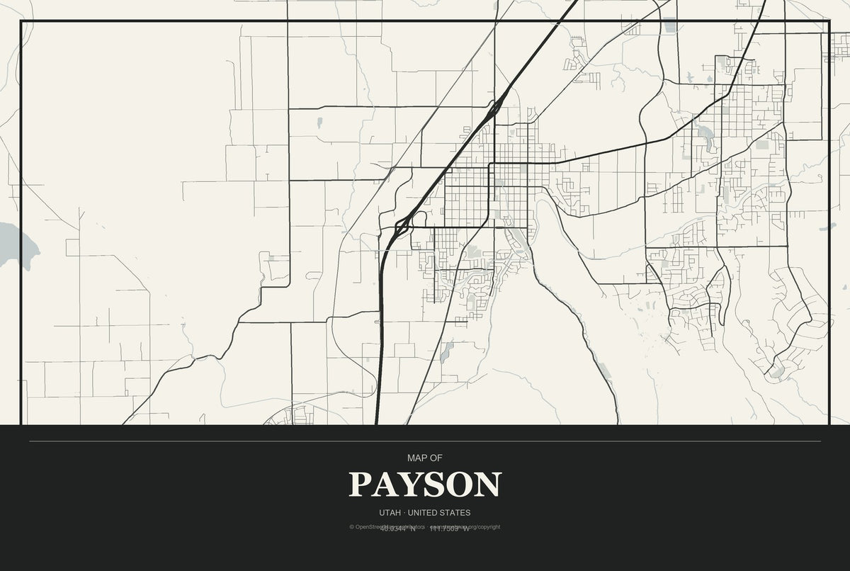 Payson, Utah City Map Aluminum Sign in Museum Plaque style