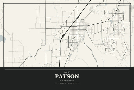 Payson, Utah City Map Aluminum Sign in Museum Plaque style