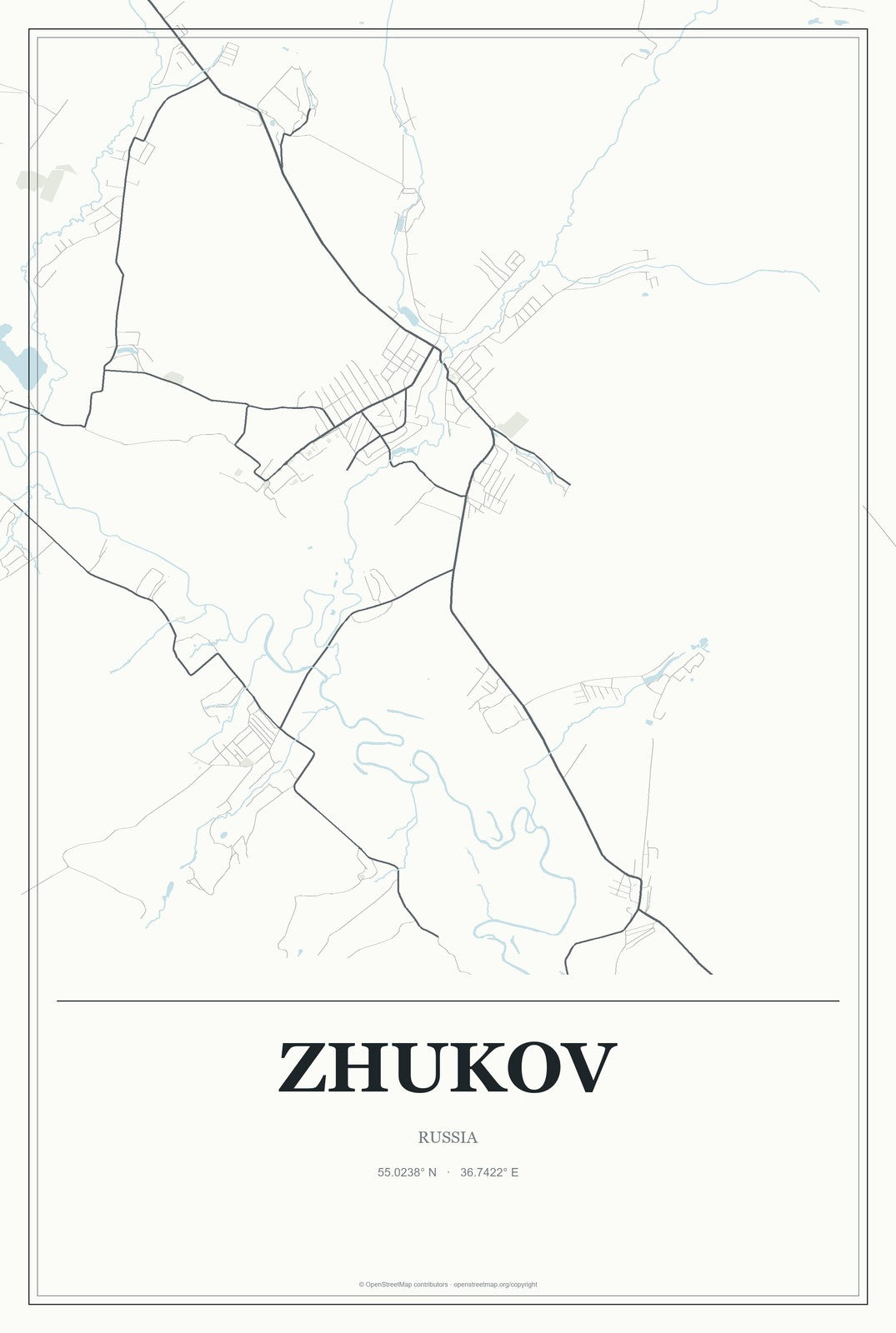 Zhukov, Russia City Map Aluminum Sign in Gallery Air style