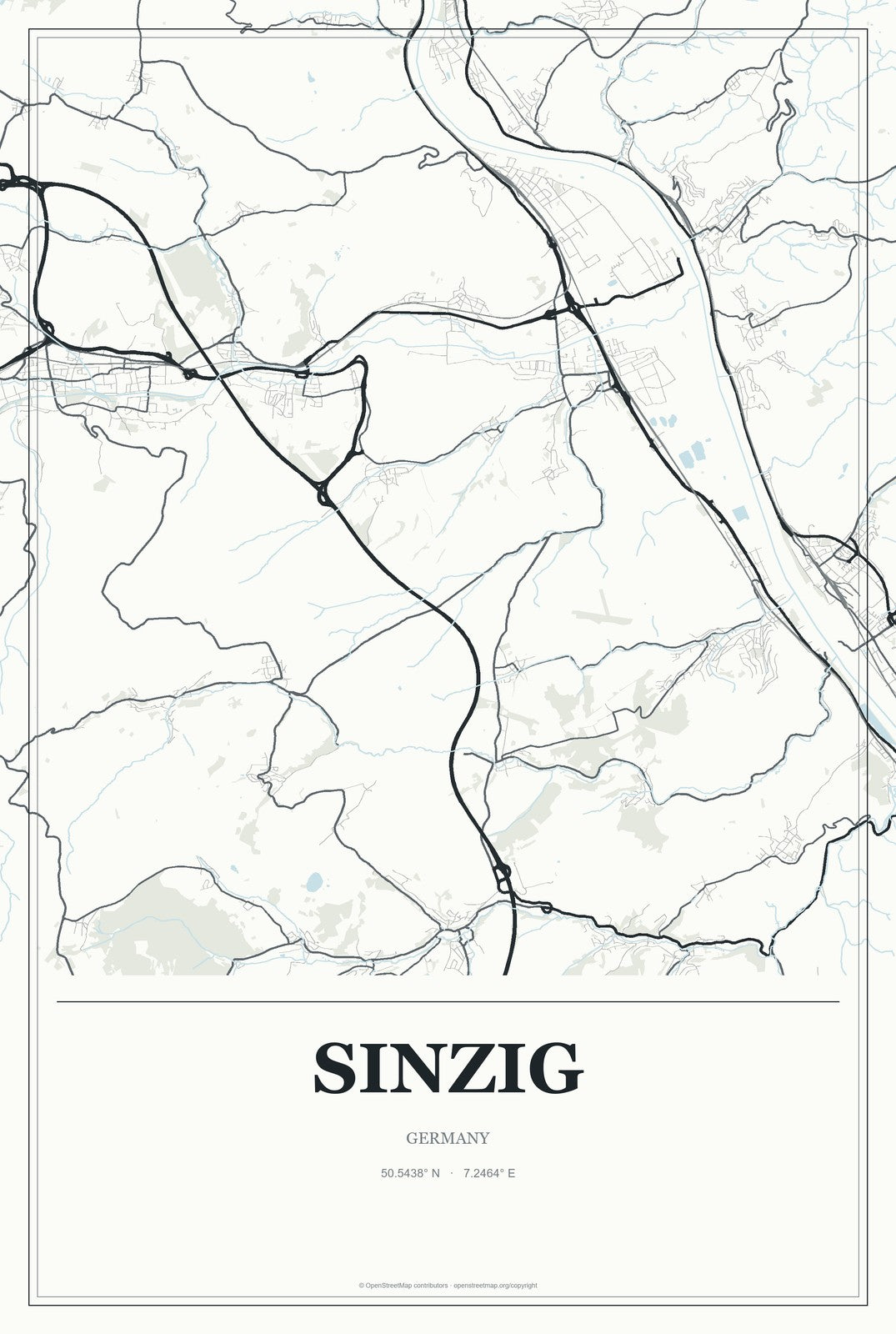 Sinzig, Germany City Map Aluminum Sign in Gallery Air style