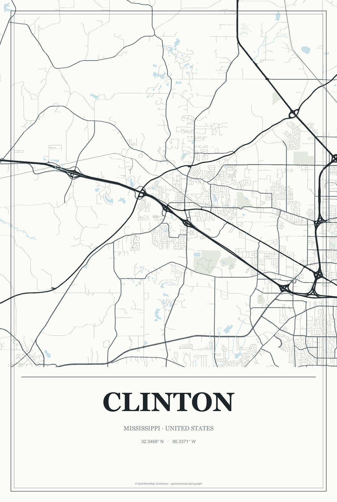 Clinton, Mississippi City Map Aluminum Sign in Gallery Air style