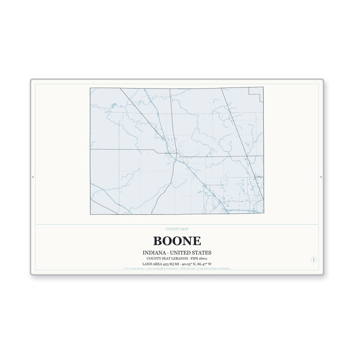 Boone County, Indiana Map Aluminum Sign in Gallery Air style