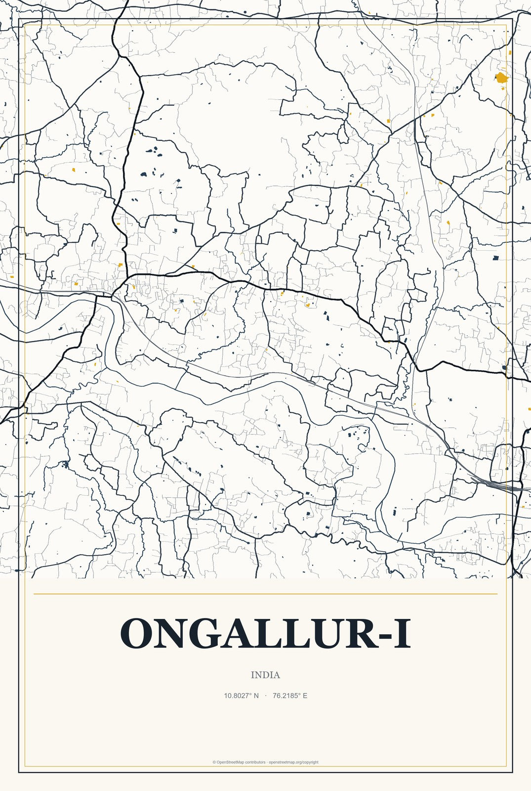 Ongallur-I, India City Map Aluminum Sign in Citrine Modern style