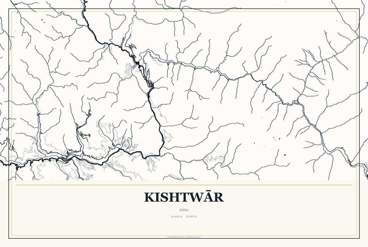 Kishtwār, India City Map Aluminum Sign in Citrine Modern style