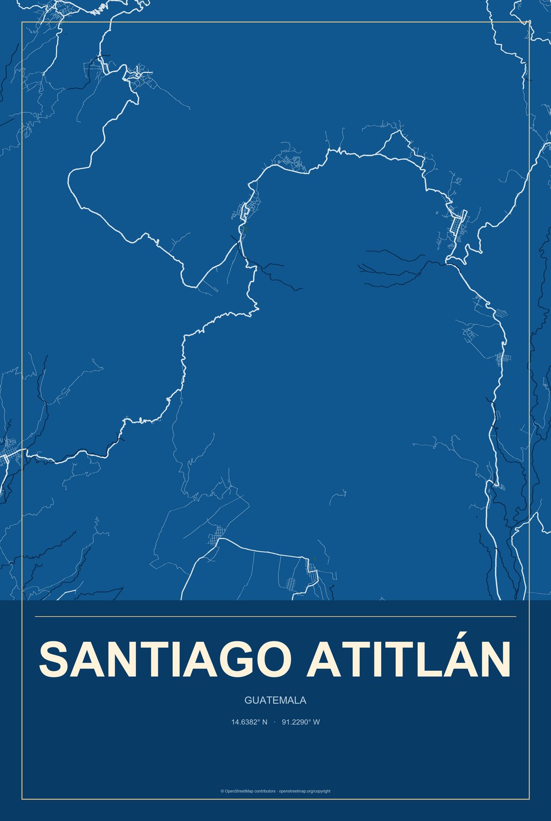 Santiago Atitlán, Guatemala City Map Aluminum Sign in Harbor Cobalt style