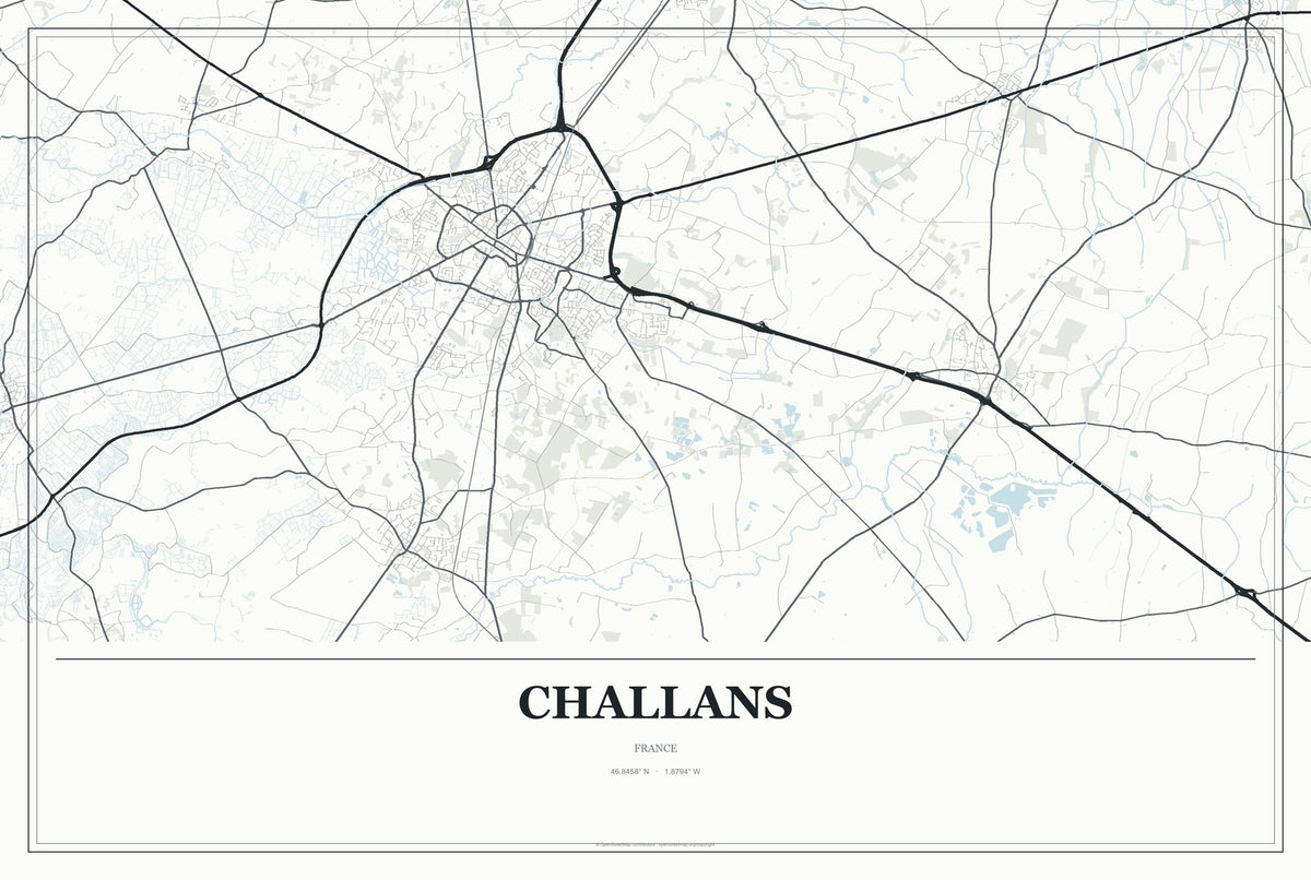 Challans, France City Map Aluminum Sign in Gallery Air style
