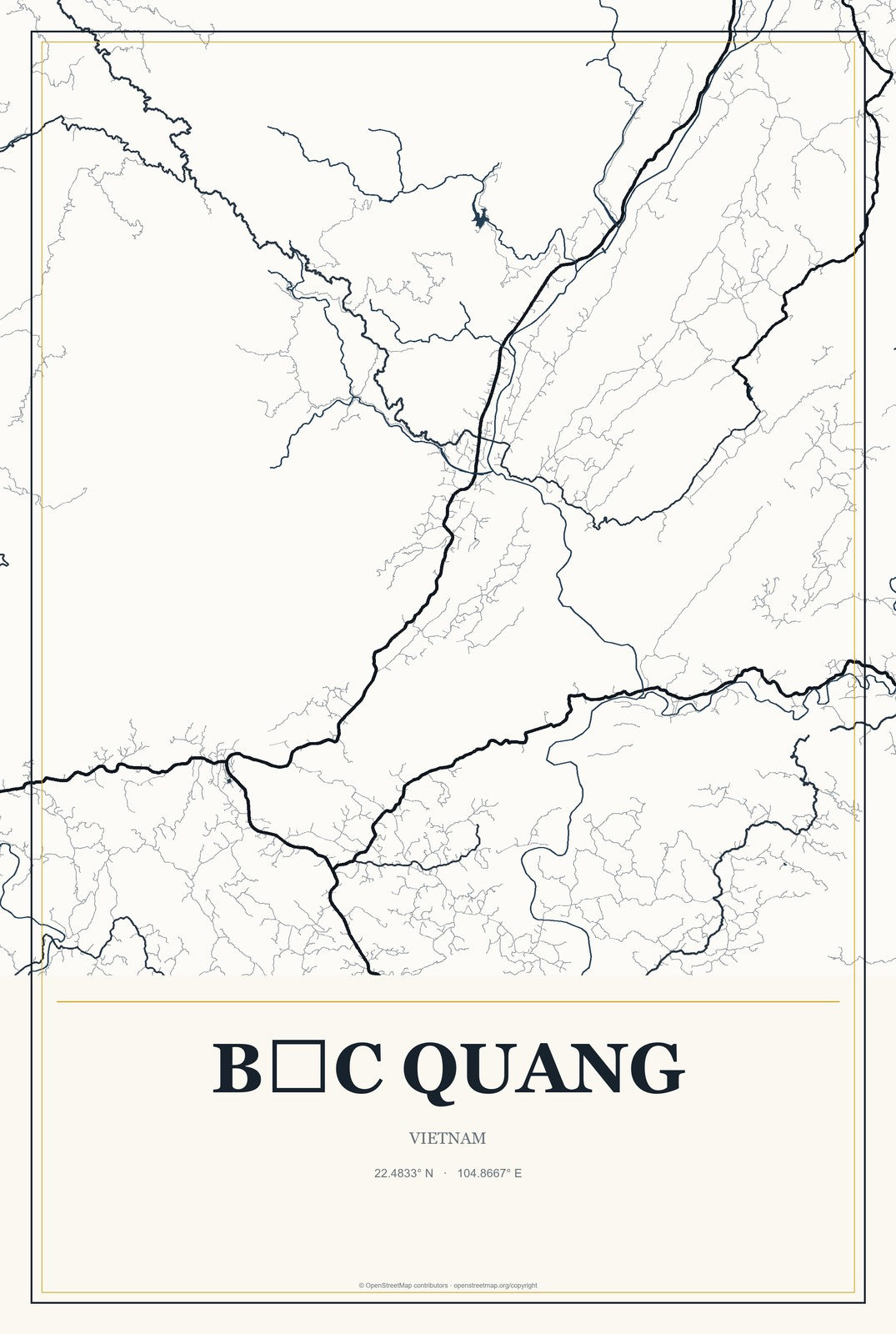 Bắc Quang, Vietnam City Map Aluminum Sign in Citrine Modern style
