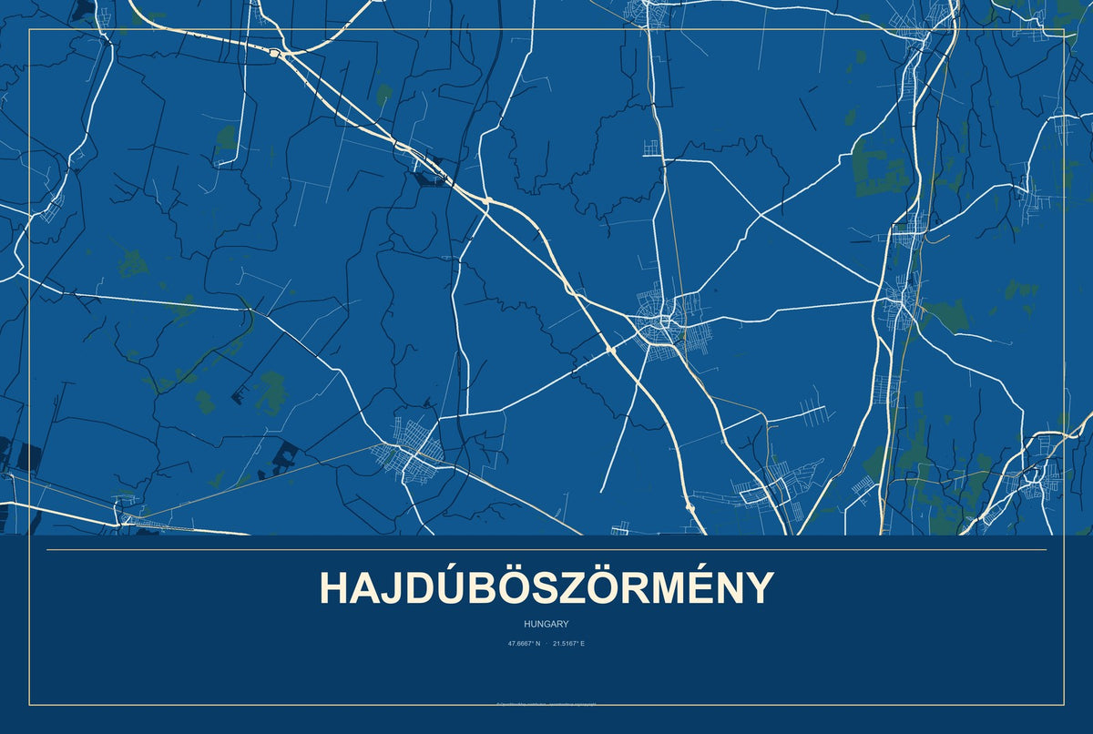 Hajdúböszörmény, Hungary City Map Aluminum Sign in Harbor Cobalt style