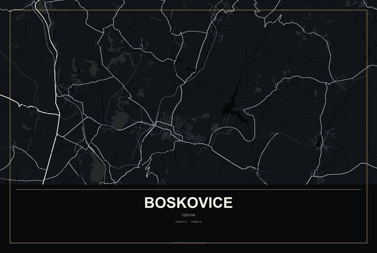 Boskovice, Czechia City Map Aluminum Sign in Metropolitan Noir style