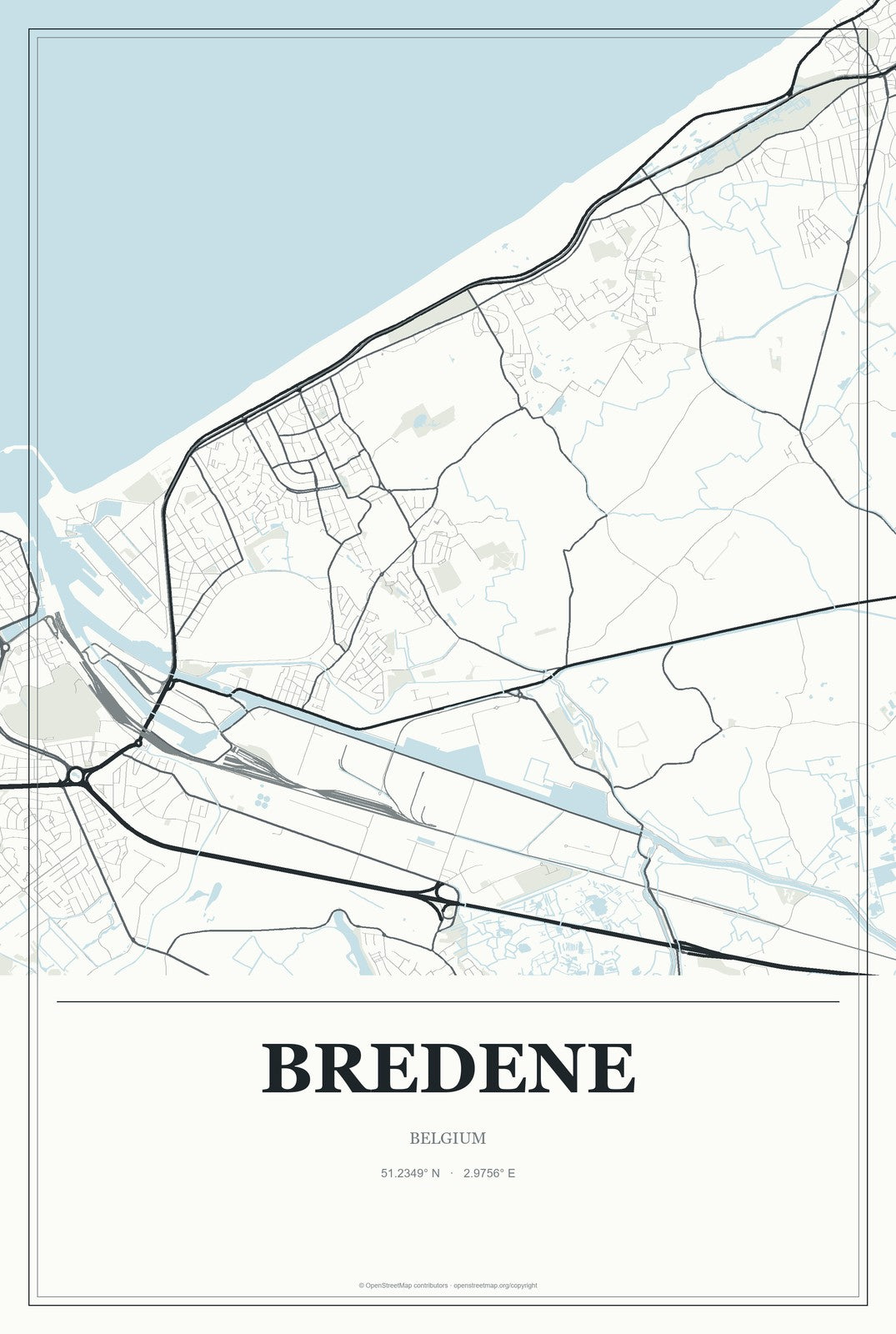 Bredene, Belgium City Map Aluminum Sign in Gallery Air style