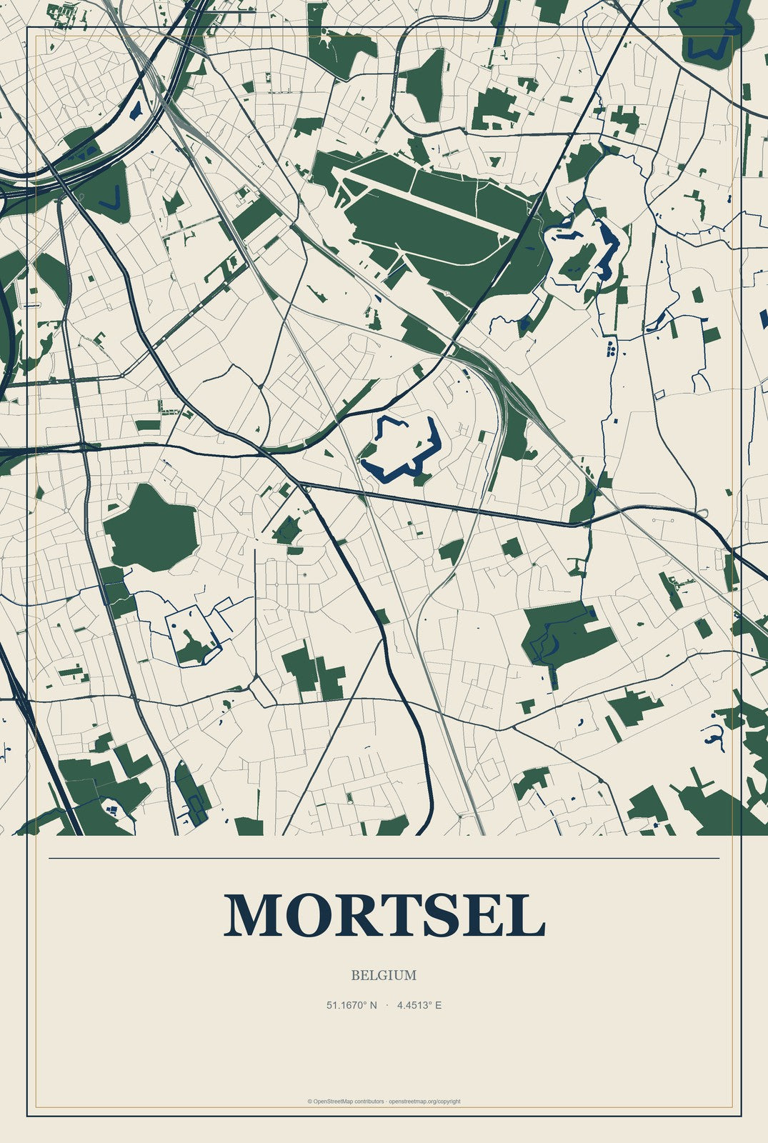 Mortsel, Belgium City Map Aluminum Sign in Coastal Cutout style