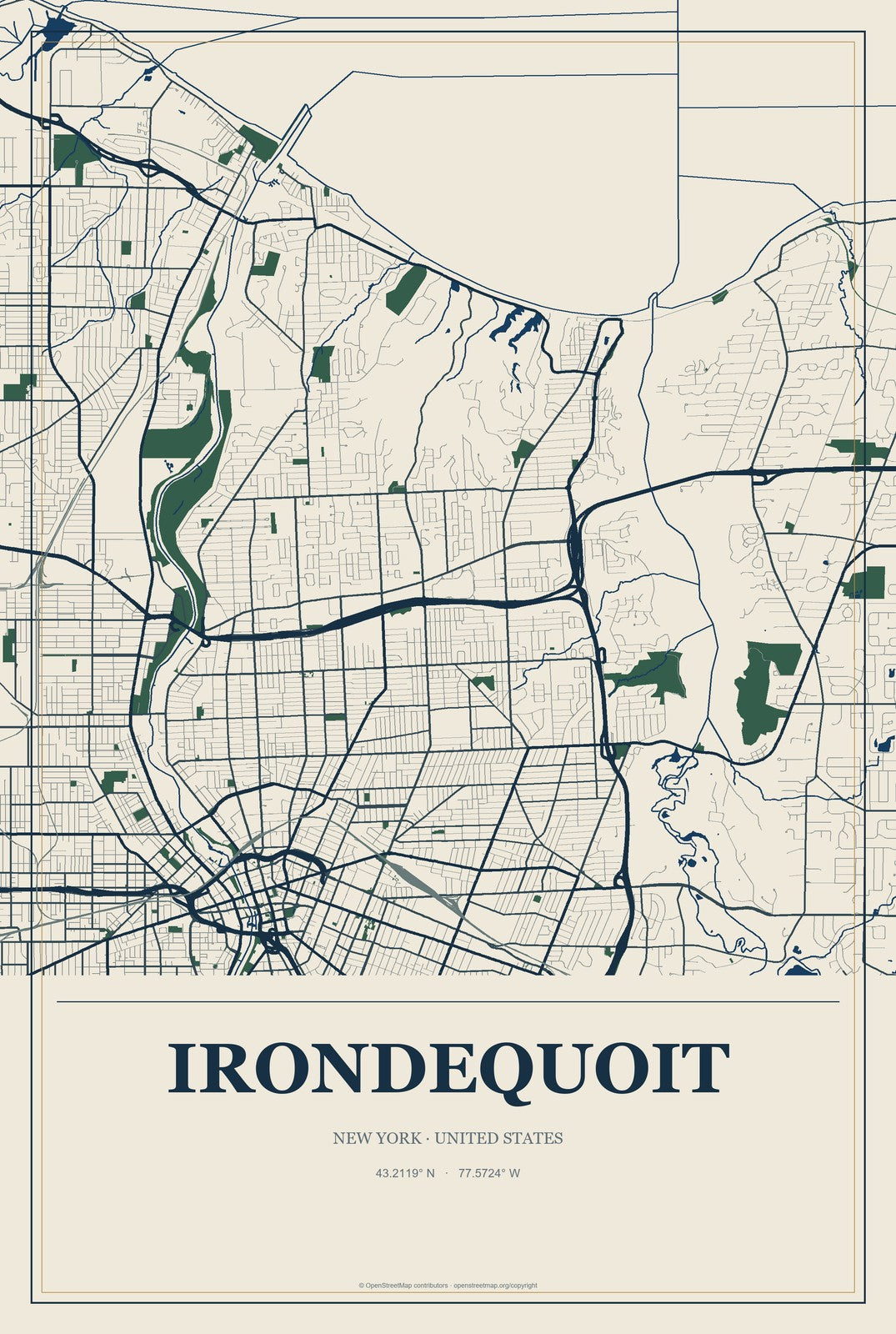 Irondequoit, New York City Map Aluminum Sign in Coastal Cutout style