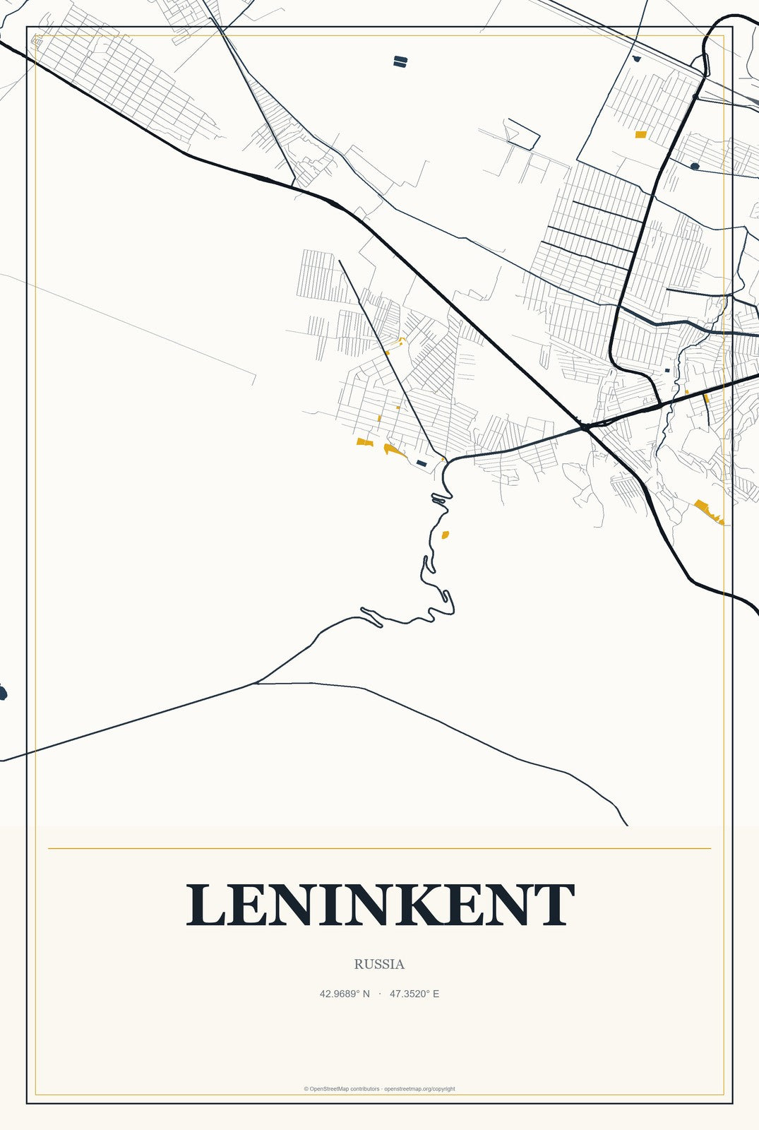 Leninkent, Russia City Map Aluminum Sign in Citrine Modern style