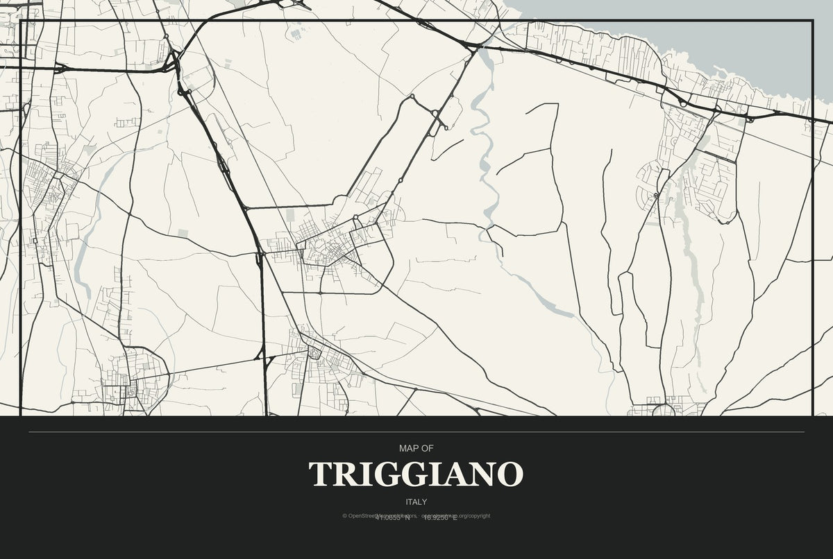 Triggiano, Italy City Map Aluminum Sign in Museum Plaque style