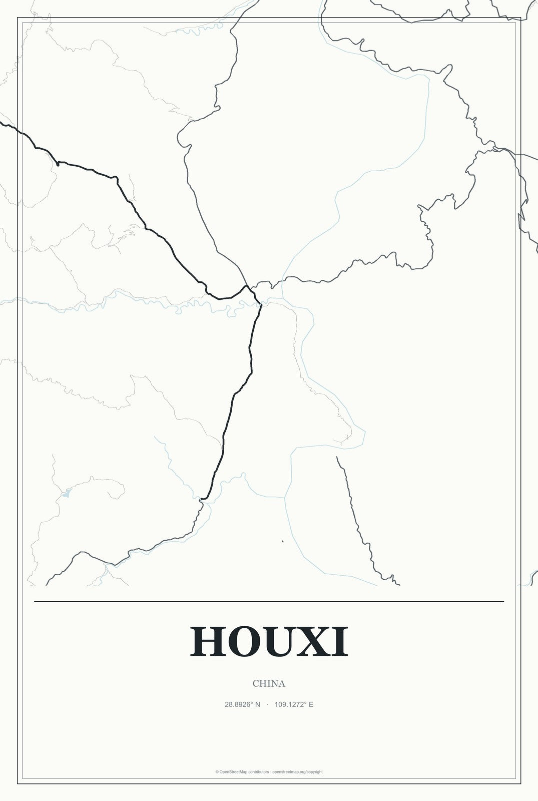 Houxi, China City Map Aluminum Sign in Gallery Air style