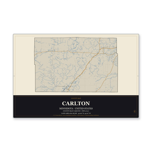 Carlton County, Minnesota Map Aluminum Sign in Museum Plaque style