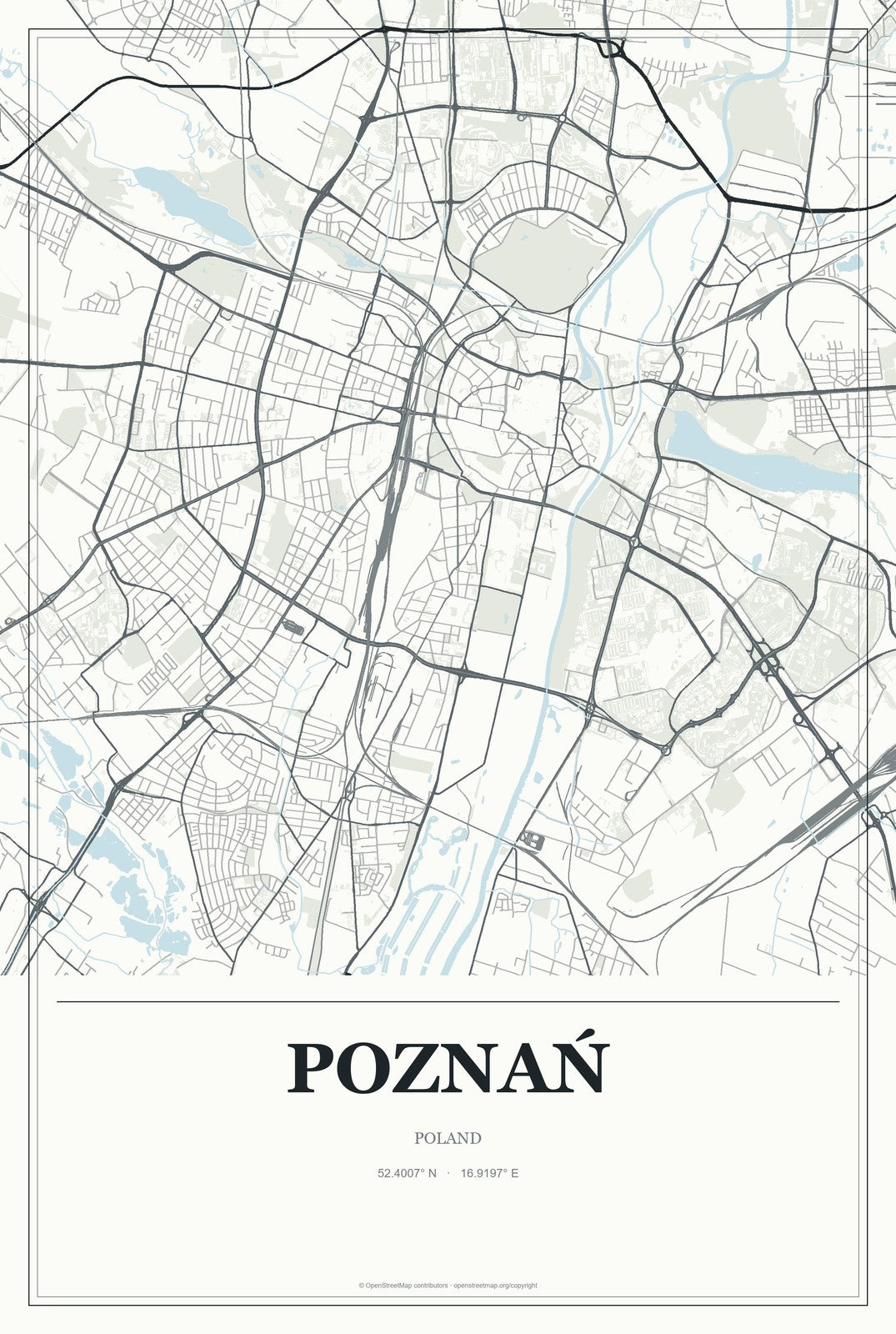 Poznań, Poland City Map Aluminum Sign in Gallery Air style