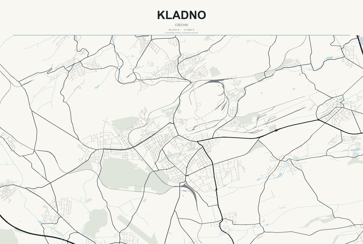 Kladno, Czechia City Map Aluminum Sign in Headline Atlas style