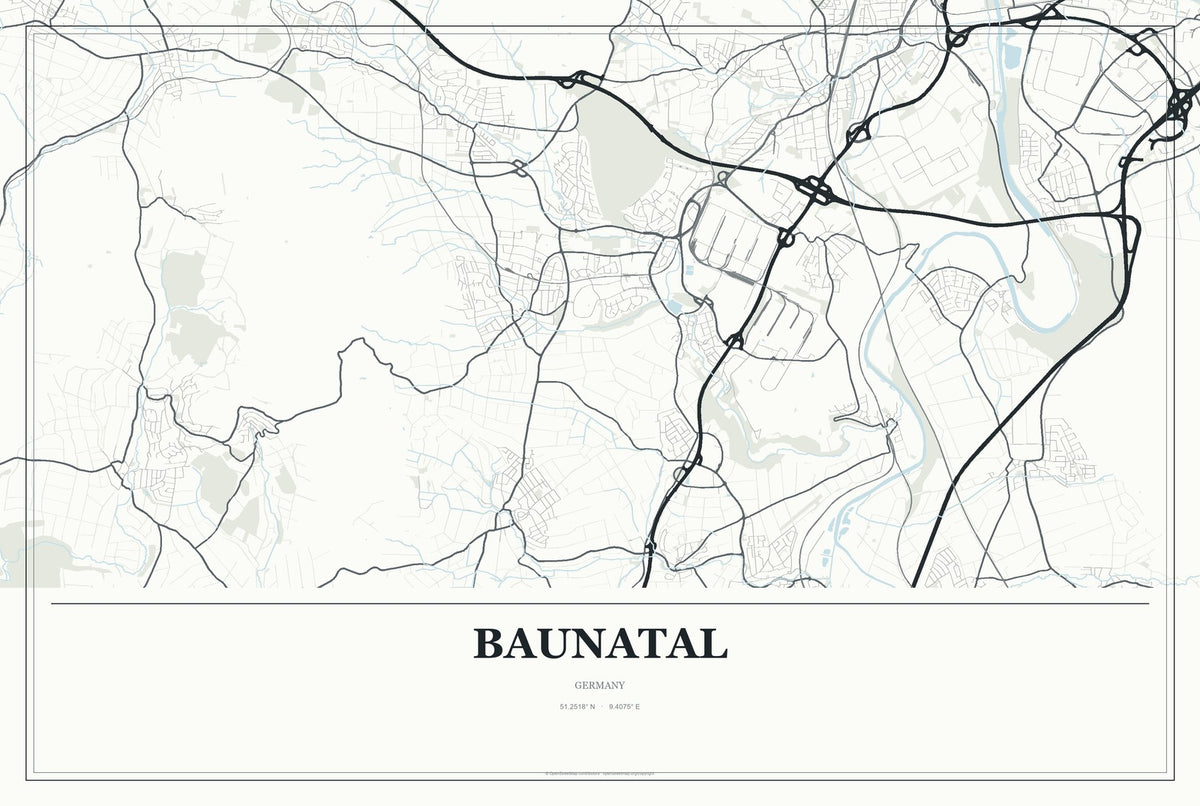 Baunatal, Germany City Map Aluminum Sign in Gallery Air style