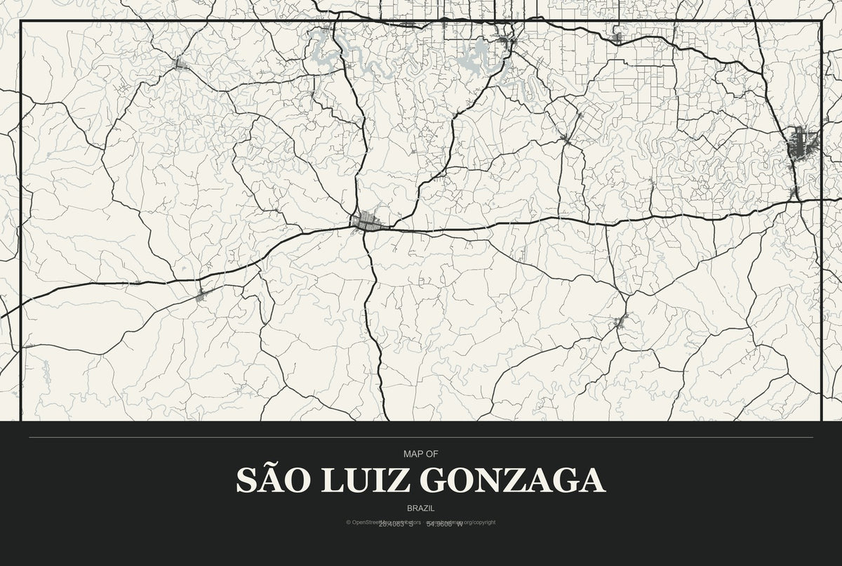 São Luiz Gonzaga, Brazil City Map Aluminum Sign in Museum Plaque style