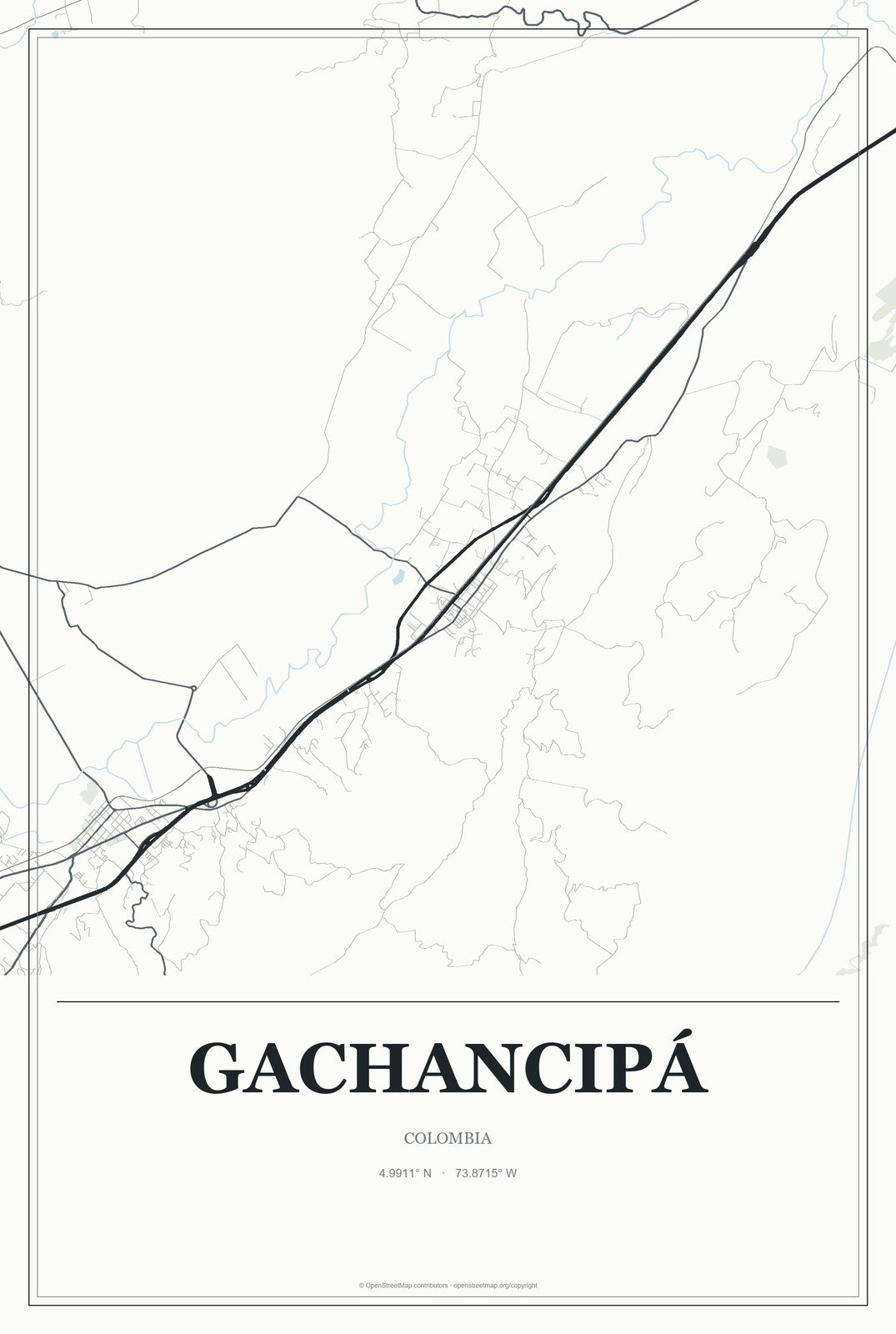 Gachancipá, Colombia City Map Aluminum Sign in Gallery Air style