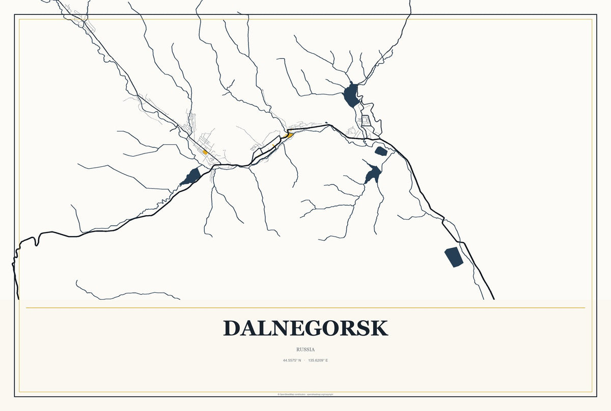 Dalnegorsk, Russia City Map Aluminum Sign in Citrine Modern style