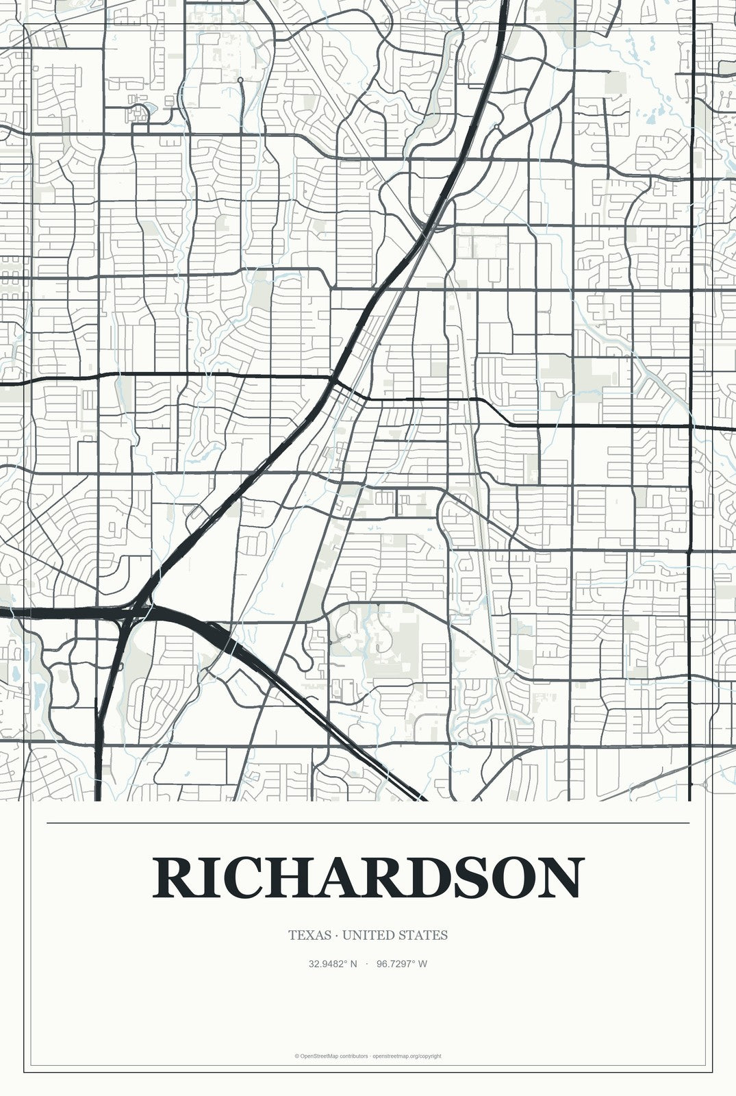 Richardson, Texas City Map Aluminum Sign in Gallery Air style