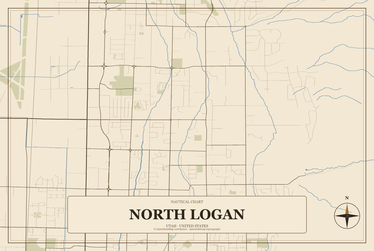 North Logan, Utah City Map Aluminum Sign in Heritage Nautical style