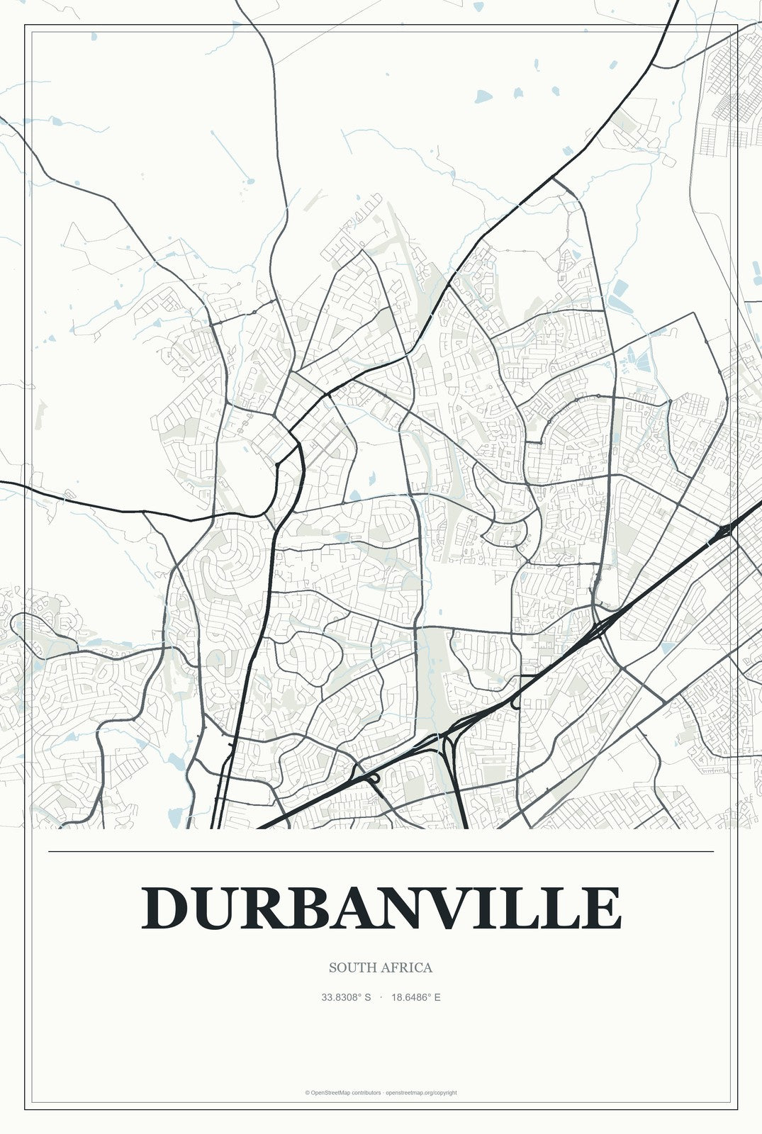 Durbanville, South Africa City Map Aluminum Sign in Gallery Air style