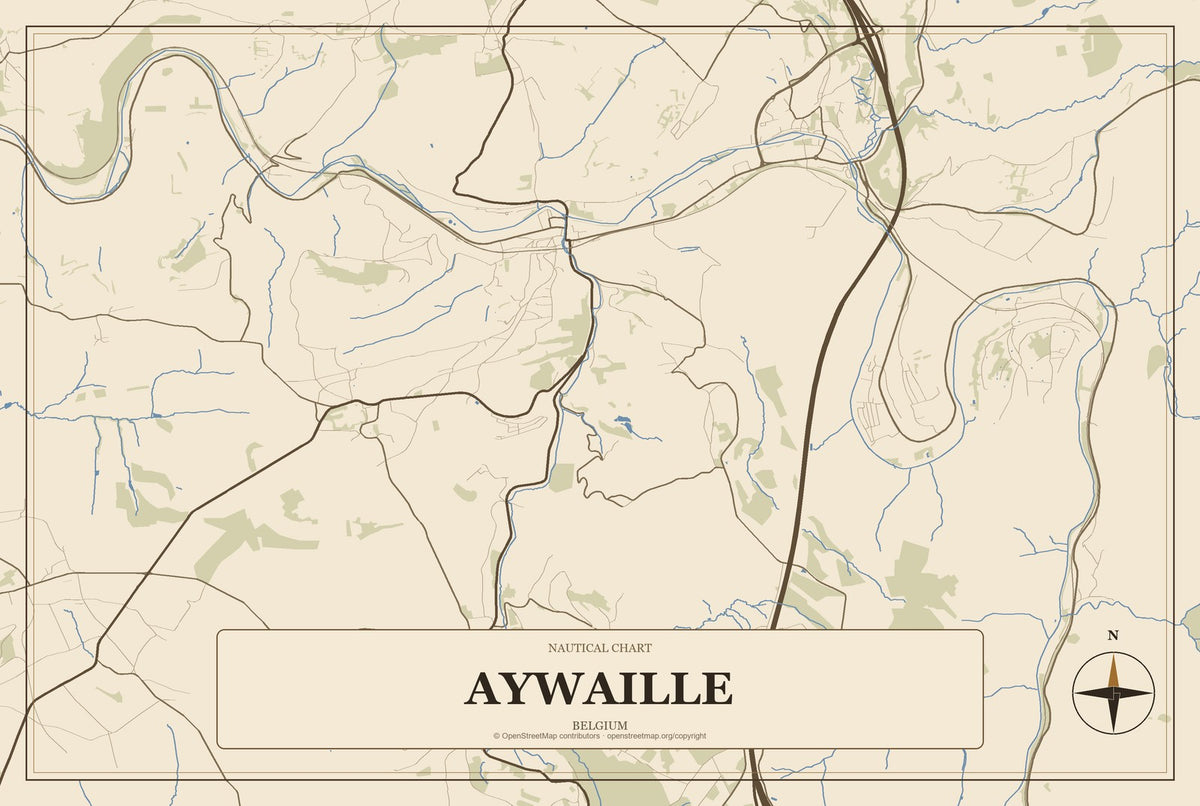 Aywaille, Belgium City Map Aluminum Sign in Heritage Nautical style