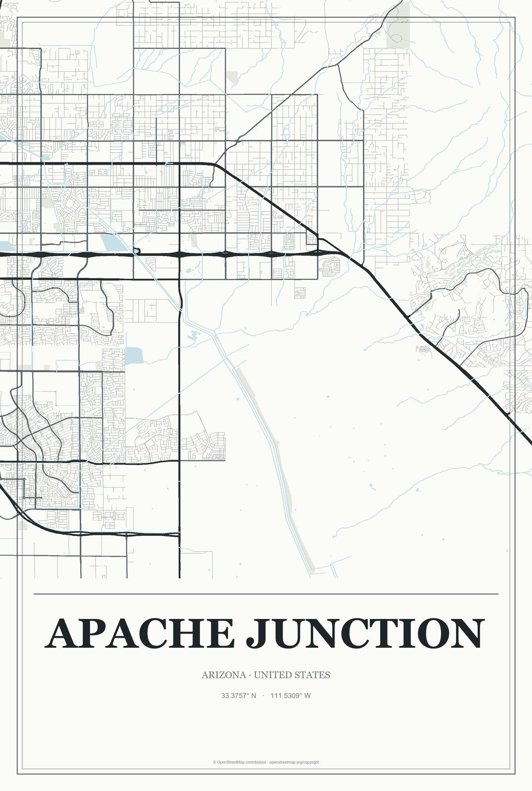 Apache Junction, Arizona City Map Aluminum Sign in Gallery Air style