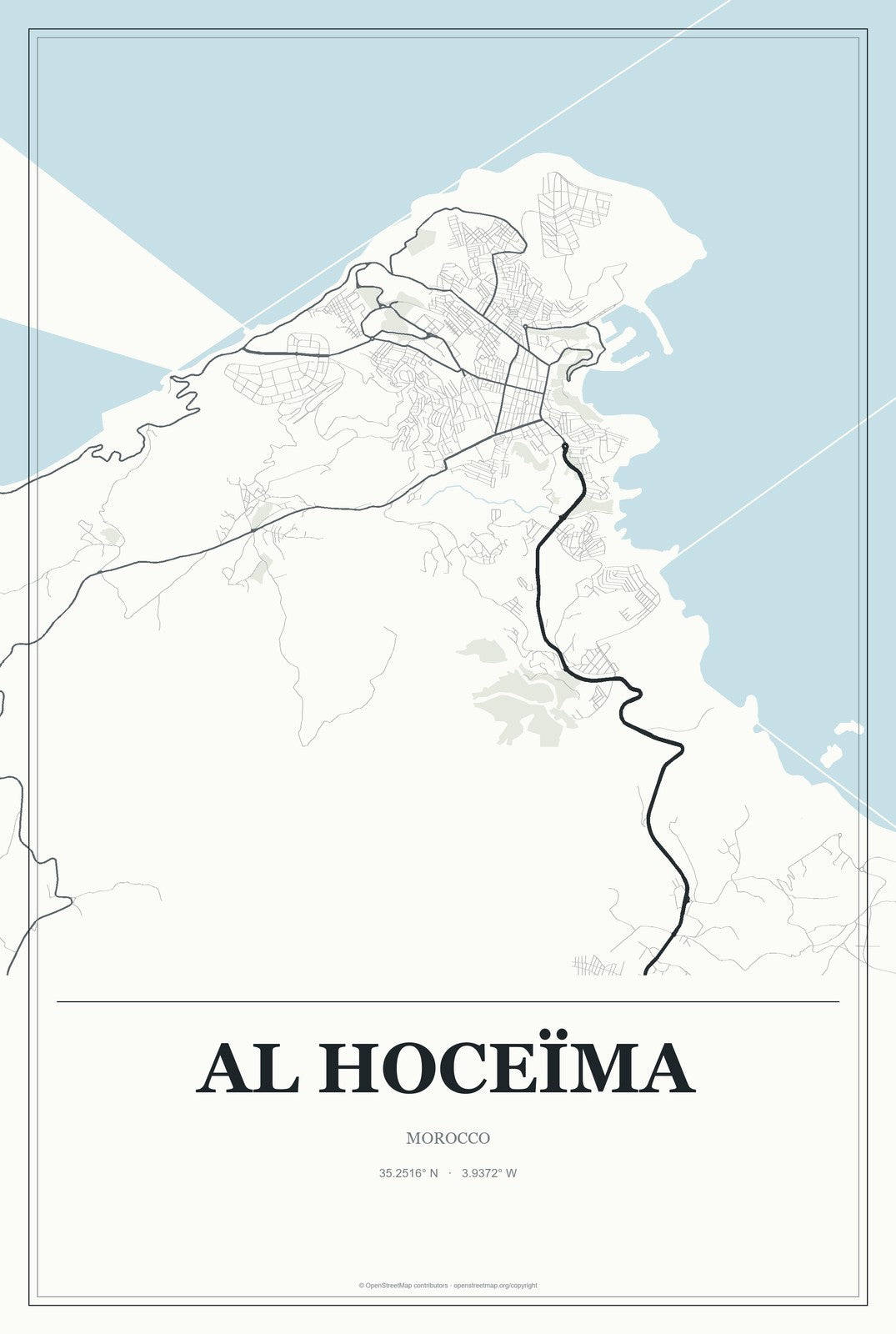 Al Hoceïma, Morocco City Map Aluminum Sign in Gallery Air style