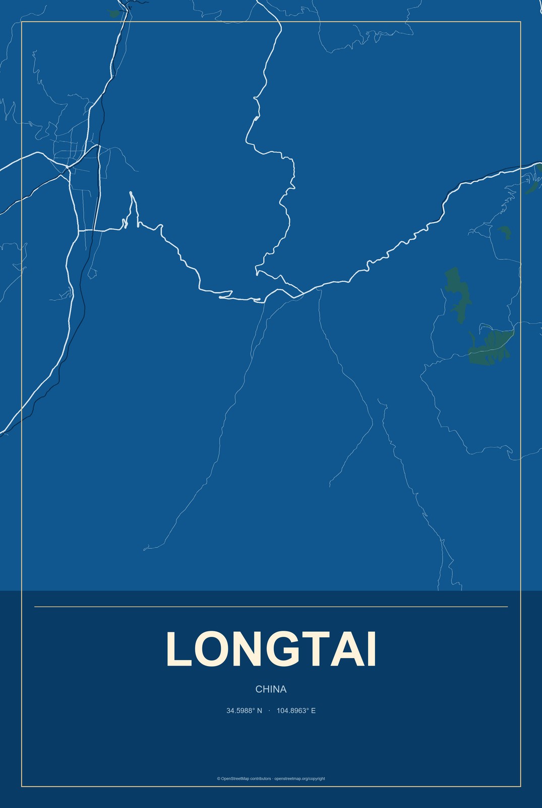 Longtai, China City Map Aluminum Sign in Harbor Cobalt style