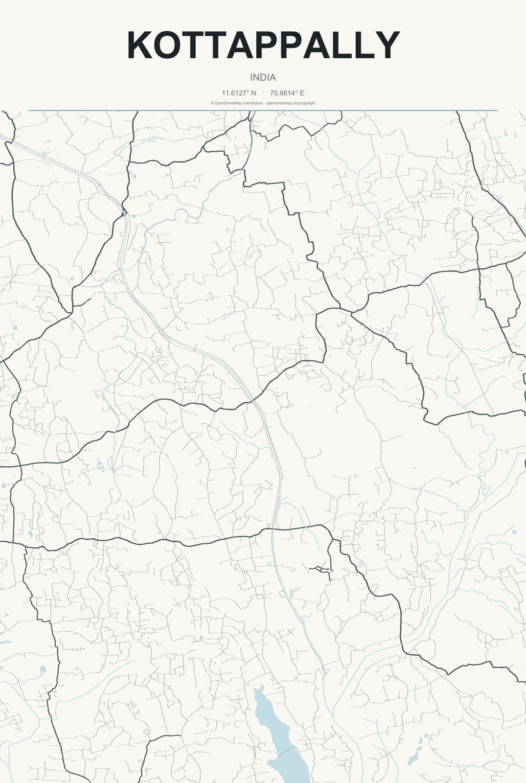 Kottappally, India City Map Aluminum Sign in Headline Atlas style