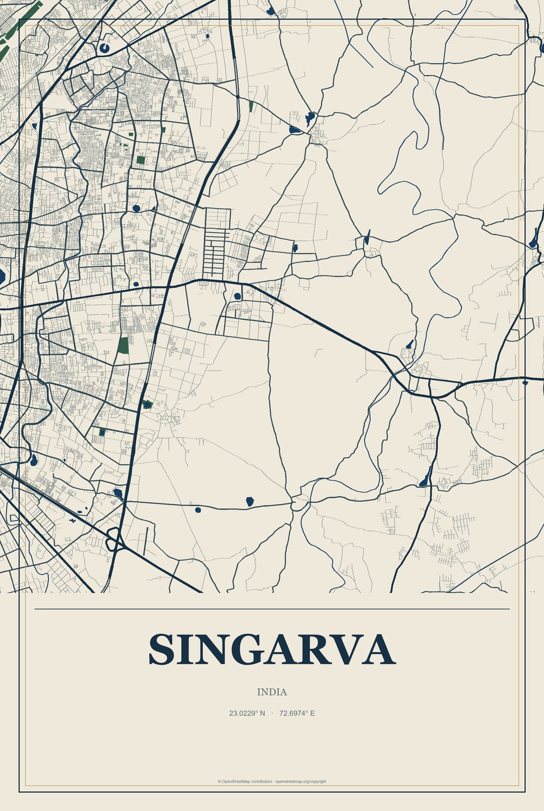 Singarva, India City Map Aluminum Sign in Coastal Cutout style