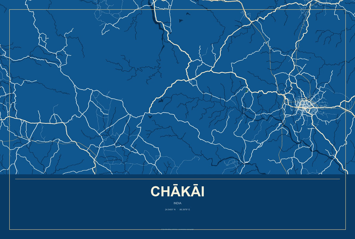 Chākāi, India City Map Aluminum Sign in Harbor Cobalt style