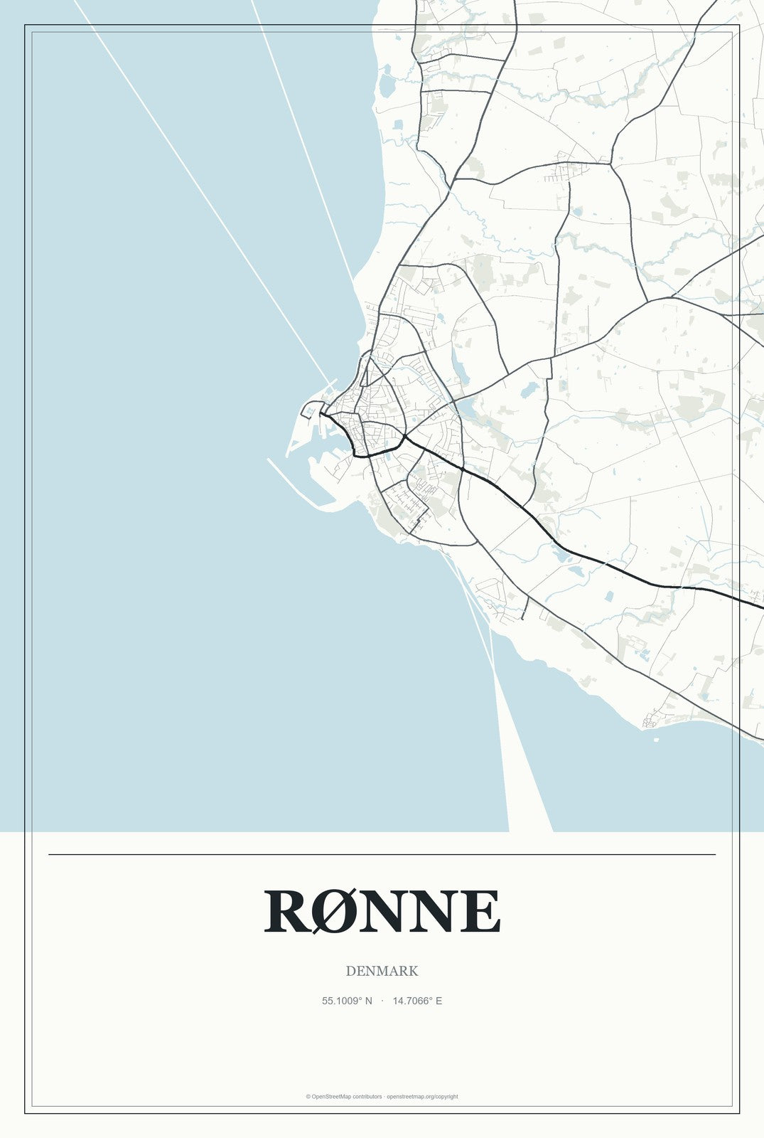 Rønne, Denmark City Map Aluminum Sign in Gallery Air style