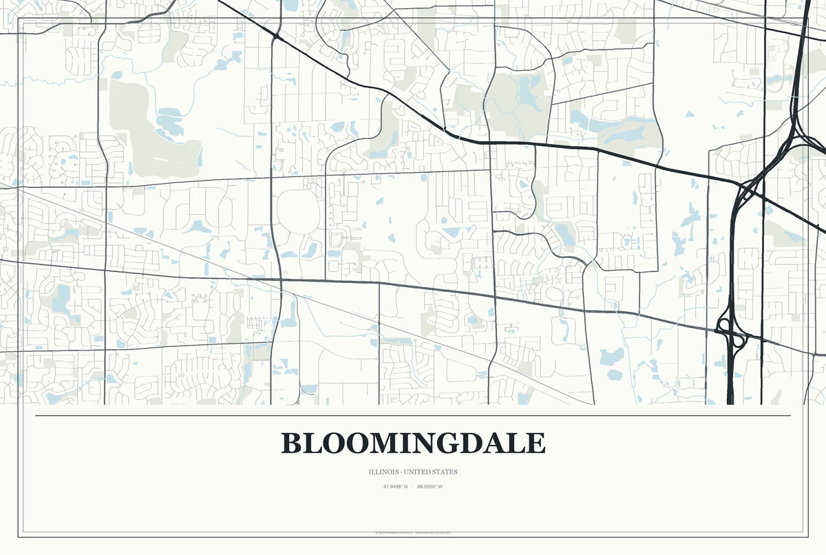 Bloomingdale, Illinois City Map Aluminum Sign in Gallery Air style